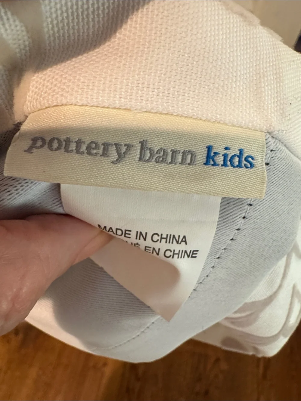 Pottery Barn Kids White Curtain Panel with Taupe Floral Medallions
